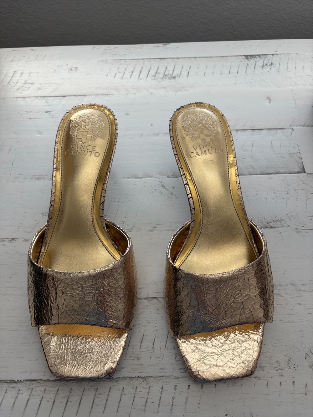 Vince Camuto Metallic Gold Textured Slide Mules